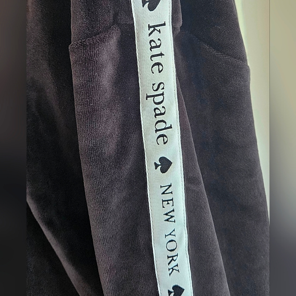 NWT Kate Spade 1/4 Zip Cropped Velor Black Sweatshirt with Logo Sleeve - Sz XL - Picture 7 of 9
